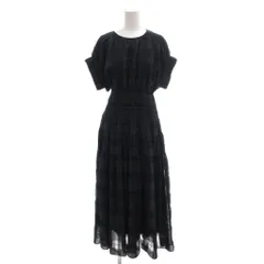 セルフォード CELFORD シャーリングチェックワンピース 半袖 36 マキシ ロング 紺 ネイビー /AE