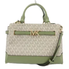 マイケルコース MICHAEL KORS Reed Small Belted Logo Satchel ハンドバッグ ショルダー 2WAY MKシグネチャー ベージュ 緑 グリーン 35S3G6RS1B /AE