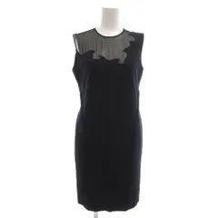 ランバン LANVIN 美品 ワンピース 36 ノースリーブ シースルー 切替 ひざ丈 紺 ダークネイビー /AE