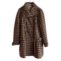 ZM1696 axes femme アクシーズファム ダブルボタン ロングコート チェック 千鳥格子 ブラウン ベージュ レディース Lサイズ