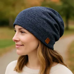 【新品】裏起毛 ニット帽 ビーニー ネイビー 杢調 ボアフリース 防寒 暖かい スラウチ メンズ レディース 男女兼用 秋冬