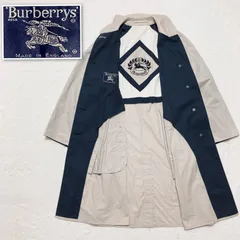 Burberrys  バーバリー　ステンカラーコート　ロングコート　スプリングコート　春秋　ベージュ×ネイビー　裏地ホースマークビッグロゴ　英国製　made in England ロゴボタン　コットン100% 三陽商会　レディース　実寸XXL オーバーサイズ