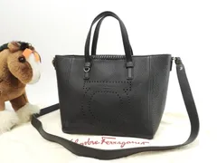 サルヴァトーレフェラガモ s付ハンドバッグ ガンチーニ トゴレザー黒 ポシェット 極美品@GG-21G715