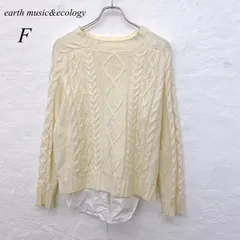 e6098 【アースミュージックアンドエコロジー】重ね着風ニット F レディース アイボリー×ホワイト ケーブル編み 異素材切替 ナチュラル系 コーデしやすい一枚
