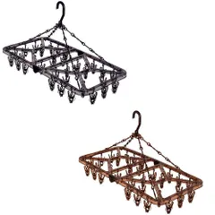 洗濯物干し 洗濯ハンガー 約幅30cm 32ピンチ グレー＆ブラウン ストロング角ハンガー 洗濯用品 ランドリー用品 生活用品(2個セット)