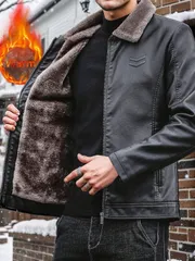 メンズ 長袖 秋冬ジャケット、サーマルライニング 厚手PUレザー オートバイジャケット、カジュアルウェア
