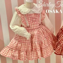 美品　シャーリーテンプル　Shirley Temple　ハートフリルギンガムジャンパースカート　ジャンパースカート　ワンピース　ギンガムチェック　ティアード　リボン　ハート　子供服