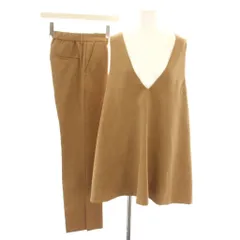 ルーニィ LOUNIE セットアップ 上下 カットソー ブラウス Vネック ノースリーブ イージーパンツ スラックス ジップフライ 36 茶 ブラウン /YT