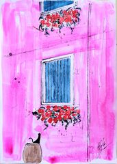 原画#36 ベネチア 雨 白黒 イタリア 風景画 水彩画 ドローイング