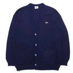 LACOSTE 80年代 ニット カーディガン XL ネイビー ウール ワンポイントロゴ