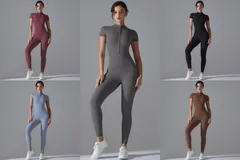 【トレ・カジュアル両用】ショートスリーブジャンプスーツ 5 色選べる 着痩せフィット ストレッチ素材 ヨガ・お出かけ OK