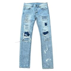 美品 ダメージ加工 ヒッコリー ペインター パンツ W30 デニムアンド 