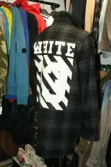 チェックフランネル オフホワイト シャツ ロング丈