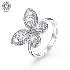 【美の象徴が、指先に羽ばたく】DカラーVVS1モアサナイト／バタフライデザインリング／大粒ペアカット×多石セッティング／指細見えシルエット／S925刻印／18Kホワイトゴールド仕様／GRA鑑定書付