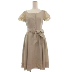 【中古】フォクシーニューヨーク ワンピース パフスリーブ 半袖 フレア ひざ丈 24075-SPSAN206 リボン 40 ベージュ フォクシーニューヨーク FOXEY NEW YORK ワンピース パフスリーブ 半袖