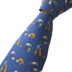 エルメス HERMES 美品 7786FA ネクタイ シルク100 キツネ柄 ネイビー