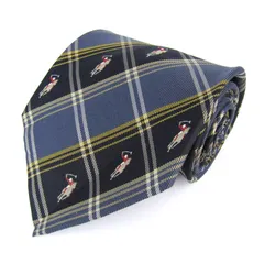 ポロクラブ ブランドネクタイ ポニー チェック柄 格子柄 小紋柄 シルク 日本製 PO メンズ ネイビー POLO CLUB 【中古】