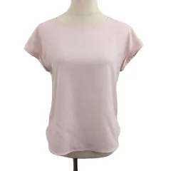 インディヴィ INDIVI カットソー プルオーバー ラウンドネック 切替 無地 異素材 フレンチスリーブ 半袖 38 ピンク ベージュ