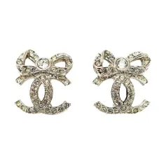 【天白】シャネル ピアス リボン ココマーク 一対 シルバー ラインストーン メッキ アクセサリー アクセ 小物 その他 レディース