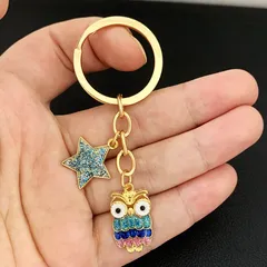 フクロウ スター キラキラ キーホルダー カラフル 雑貨 幸運 金運 守り神 開運 和風 魔除け 夜 森 鳥類 羽 ギフト ペア 贈り物 贈りもの 新品