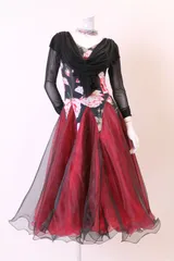 ドレス　黒×赤　花柄　Ｌサイズ　コンテスト・発表会・パーティ・ナイトロングドレス【オーダーメイド対応可】