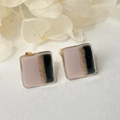 ピンク ゴールド ブラック ストライプ ピアス ステンレス 四角【252】