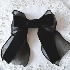 ❤️358オーガンジーベロアリボンヘアクリップピン❤️ブラック