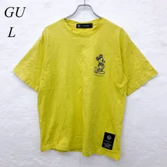 e6100【ジーユー】Tシャツ L イエロー系 ユニセックス ミッキープリント クルーネック 半袖 コットン100％ シンプル カジュアル ディズニー