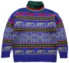 90s EddieBauerエディーバウアー ムース柄 ノルディック柄 タートルネック ウールニット セーター L★ビンテージ フェアアイル 総柄