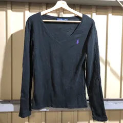 1222 POLO RALPH LAUREN セーター ブラック M ポロラルフローレン ニット ロンT コットン ワンポイント 刺繍ロゴ ポロポニー 古着卸 アメリカ仕入