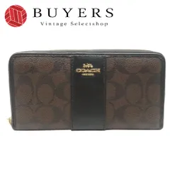 【中古】 コーチ 長財布（ラウンドファスナー） F54630 シグネチャー PVC レザー ダークブラウン ブラック 小物 ジッピー レディース 女性 COACH