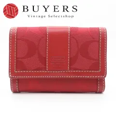 【中古】 コーチ 三つ折り財布 シグネチャー キャンバス レザー レッド コンパクト 小物 レディース 女性 COACH