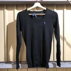 1223 RALPH LAUREN SPORT セーター ブラック M ラルフローレンスポーツ ニット ウール ワンポイント 刺繍ロゴ ポロポニー 古着卸 アメリカ仕入