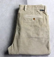【NAUTICA】90s ノーティカ 太畝コーデュロイパンツ ツータックワイドシルエット スラックス ライトベージュ W34(ウエスト93cm)