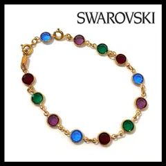 【SWAROVSKI】ブレスレット ゴールド/金カラー マルチカラー カラーストーン クリスタル バングル スワロフスキー (MM-663)