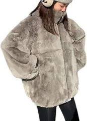 Over the moon ボアジャケット ボアコート もこもこ パーカー アウター ブルゾン ノーカラー 暖か 保温 ルームウエア 羽織 (ベージュ,  M)