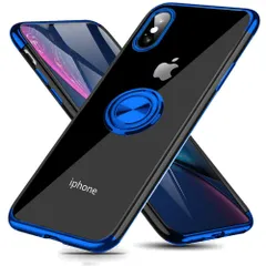 【数量限定】変形防止 一体型 軽量 全面保護カバー 薄型 防塵 アイフォン TPU 透明 スタンド機能 XS/X 耐衝撃 落下防止 用 用 用 ケース ケース クリア リング付き 青 X ケース/iPhone MJJ-1039-3-5 XS iPhone