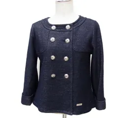 美品☆BURBERRY BLUE LABEL バーバリーブルーレーベル ノーカラー ジャケット レディース ダブルボタン ショートコート