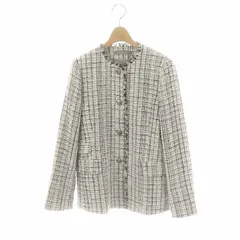 セオリーリュクス theory luxe 23SS Crevon Trudel ツイードジャケット ノーカラー フリンジ 038 白 青 黒 /MI ■OS