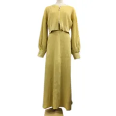 ミスティック mystic セットアップ ジャケット ノーカラー ショート ダブルジップ 長袖 ワンピース キャミワンピ Aライン ロング ニット リブ 無地 ノースリーブ 2 黄 イエロー