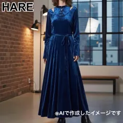美品 ハレ HARE ベロアチャイナワンピース ロング ベルベット Aライン ネイビー 紺色 レディース フリーサイズ パーティー 結婚式 二次会 披露宴 お呼ばれ ドレス 華やか 高級感 上品 シアー 透け感 希少 レア 人気 完売品