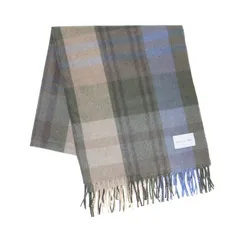 【美品】GATTI&C-BIELLA ガッティアンドシー ビエラ ストール | カシミヤ チェック ストール / マフラー | 大判 フリンジ | グリーン ブルー ベージュ系 | イタリア製 ファッション アイテム【レディース】【中古】