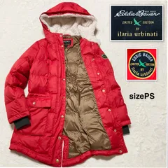 ■極美品■Eddie Bauer×Ilaria Urbinati エディーバウアー×イラリア・ウルビナーティ　限定コラボ　ダウンジャケット　ダウンコート　ダウン80% フーディ　フード　sizePS(S相当) レッド　ワッペン　レディース　カジュアル　秋冬のサムネイル