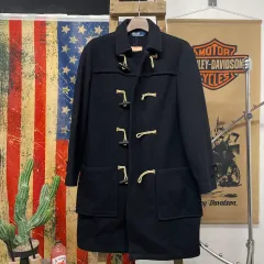 00s ポロ ラルフローレン Classic ブラック ウール ダッフルコート トグルボタンコート N215