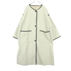 美品 Discoat ディスコート 長袖 ノーカラーコート F ベージュ レディース 古着