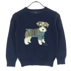 POLO RALPH LAUREN ポロラルフローレン 動物柄 長袖 コットン ニット 120 ネイビー キッズ 古着