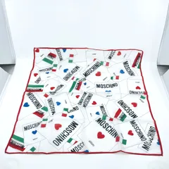 MOSCHINO　モスキーノ ハンカチ　バンダナ　ミラノ　ハート　縁レッド　コットンのサムネイル