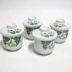 茶碗蒸し椀 蓋付き 4客セット 和食器 白磁 草花柄 来客用 蒸し椀 茶碗蒸し 実用向け 中古 食器 まとめ売り