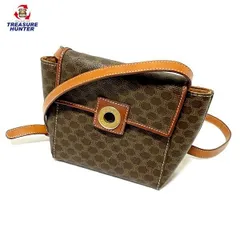 【中古】セリーヌ マカダム柄 ショルダーバッグ ブラウン 茶 2WAY ポシェット ゴールド金具 フラップ  レディース 鞄 カバン CELINE 【102052272001】