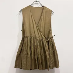 BEAMS BOY コットン リネン カシュクール ギャザー ノースリーブ サンド ベージュ ブラウン【送料込み】のサムネイル